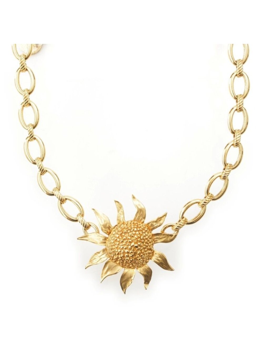 Saint Laurent Vintage Sunflower Chain Necklace Gold